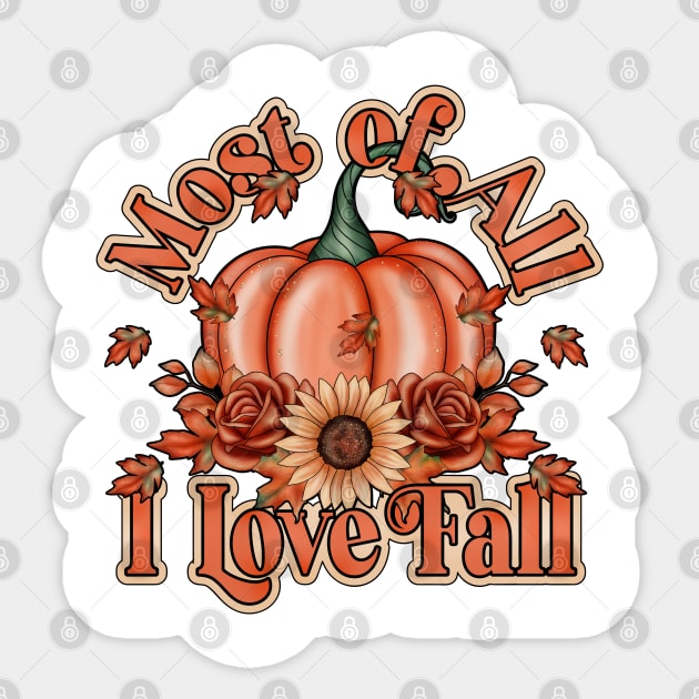 I love fall - retro pumpkin and sunflower design Sticker by gaynorcarradice